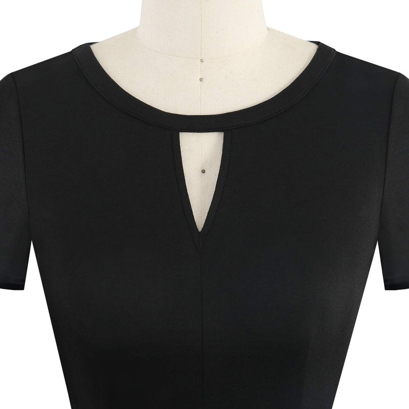 YATHON Dresses for Women Vintage Black Dot Front O V-Neck Fall Pleated Pockets Party Cocktail Business Swing Casual Wear to Work Dresses (S, YT018-Black Dot) - Image 3